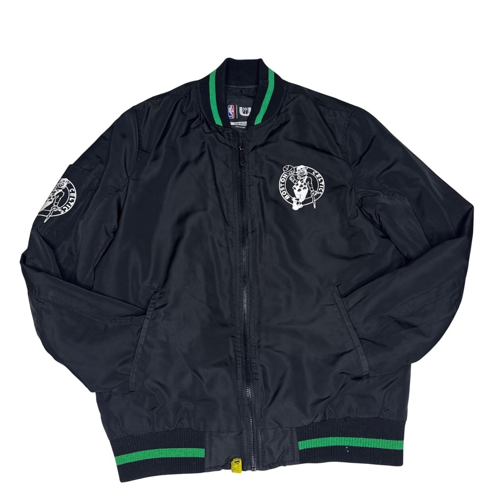 NBA Boston Celtics Bomber Jacket Mens S Black Polyester Varsity Full Zip Logo